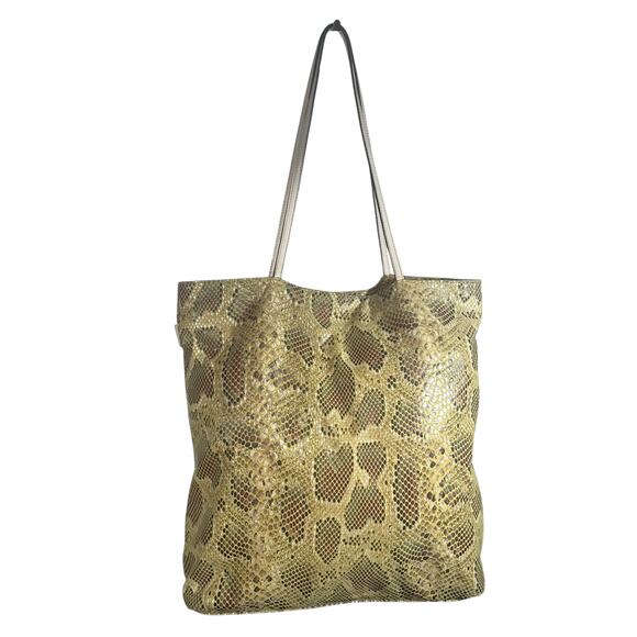 Sorial Gold Snakeskin Embossed Leather Tote Bag Shoulder Shopper - Picture 1 of 14